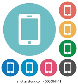 Smartphone flat white icons on round color background.