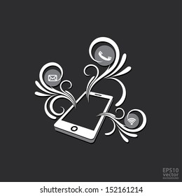 Smartphone with floral ornaments - vector illustration