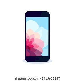 Smartphone con flor en pantalla. Ilustración vectorial en estilo plano.