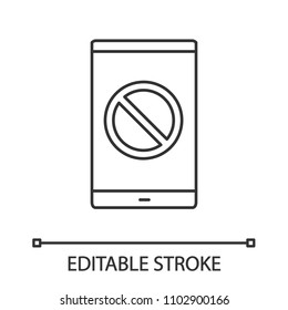 Smartphone with forbidden sign linear icon. Thin line illustration. No signal. Contour symbol. Vector isolated outline drawing. Editable stroke