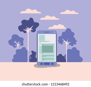 smartphone with forest landscape