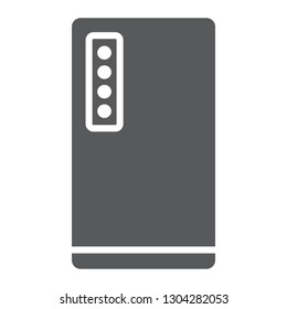 Smartphone with four camera glyph icon, technology and communication, mobile phone sign, vector graphics, a solid pattern on a white background, eps 10.
