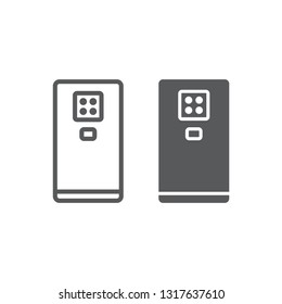 Smartphone with four camera line and glyph icon, gadget and communication, phone sign, vector graphics, a linear pattern on a white background, eps 10.