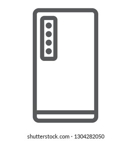 Smartphone with four camera line icon, technology and communication, mobile phone sign, vector graphics, a linear pattern on a white background, eps 10.