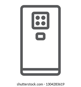 Smartphone with four camera line icon, gadget and communication, phone sign, vector graphics, a linear pattern on a white background, eps 10.