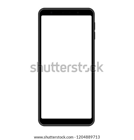 Smartphone frame, black mockup with blank screen - front view. Vector illustration