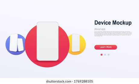 Smartphone frame with blank display in rotated position in perspective. Mobile device concept.
