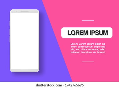 Marco de Smartphone con pantalla en blanco, posición frontal. Plantilla para la interfaz de usuario de infografía o presentación, interfaz de diseño colorido, colores plásticos brillantes y alegres.
