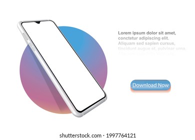 Smartphone frame with blank screen on rainbow circle background. The layout of the universal device. Vector design, realistic, smartphone template. Telephone frame.
