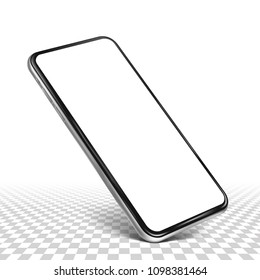 Smartphone frame less blank screen  - standing on corner, isolated transparent background with sample table surface - high detailed eps 10 vector illustration