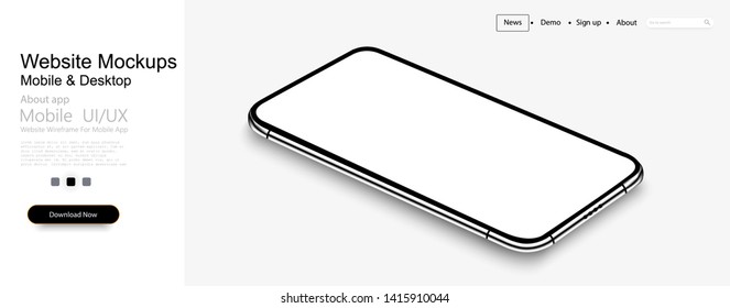 Smartphone frame less blank screen, rotated position. 3d isometric illustration cell phone. Smartphone perspective view. Template for infographics or presentation UI design interface. vector