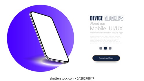 Smartphone frame less blank screen, rotated position. 3d isometric illustration cell phone. Smartphone perspective view. Template for infographics or presentation UI design interface. vector