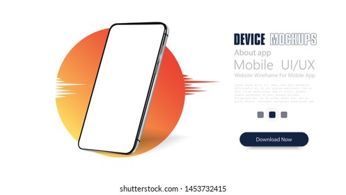 Smartphone frame less blank screen, rotated position. 3d isometric illustration cell phone. Smartphone perspective view. Template for infographics or presentation UI design interface. Trendy gradient.