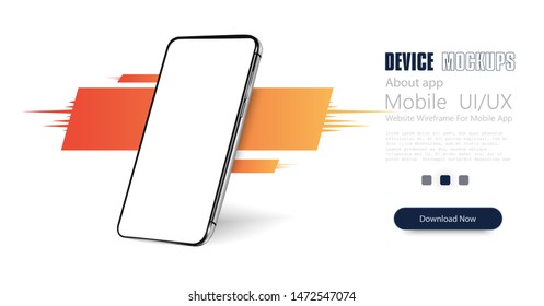 Smartphone frame less blank screen, rotated position. 3d isometric illustration cell phone. Smartphone perspective view. Template for infographics or presentation UI design interface. Trendy gradient.