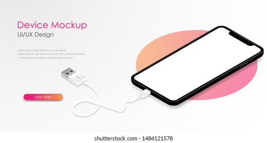 Smartphone frame less blank screen. 3d isometric illustration. Template for infographics or presentation UI design interface. vector