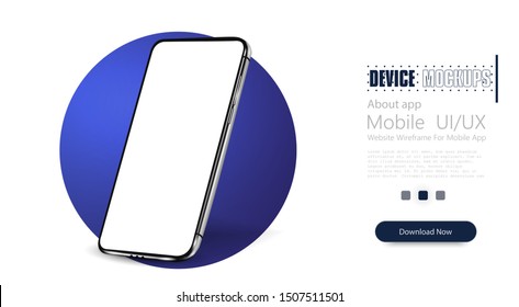 Smartphone frame less blank screen, rotated position. 3d isometric illustration cell phone. Smartphone perspective view. Template for infographics or presentation 