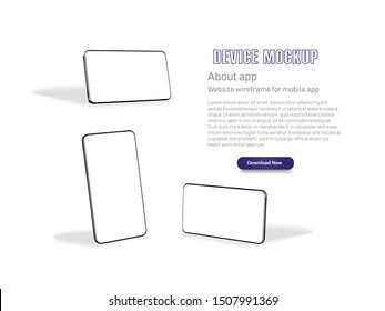 Smartphone frame less blank screen, rotated position. Smartphone from different angles. Mockup generic device. Vector smartphones set.Template for infographics or presentation 3D realistic phones.