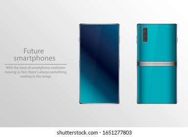 Smartphone frame less blank screen, rotated position. Smartphone from different angles. Mockup generic device. Vector smartphones set