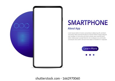 Smartphone frame less blank screen, Realistick cell phone can be a template for infographics or presentation of interface. Smartphone perspective view. Vector Illustration UI/UX design