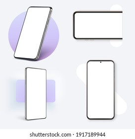 Smartphone frame less blank screen, rotated position. Mobile phone display, device screen frame and black smartphones.  Vector mobile device concept