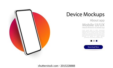 Smartphone frame less blank screen, rotated position. Isometric illustration cell phone. Template for advertising or page to the site, marketing, presentation. Vector.