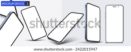 Smartphone frame less blank screen, rotated position. Smartphone from different angles. Mockup generic device. UI,UX smartphones set. Template for infographics or presentation 3D realistic phones.