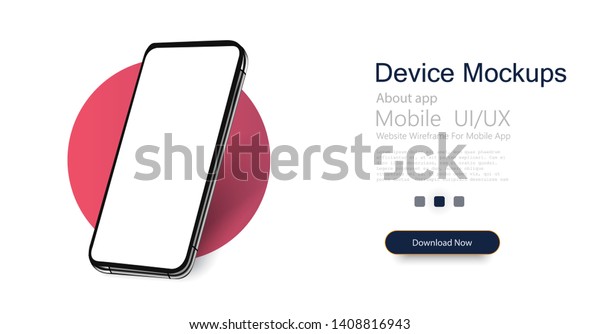 Smartphone frame less blank screen, rotated\
position. 3d isometric illustration cell phone. Smartphone\
perspective view. Template for infographics or presentation UI\
design interface.\
vector