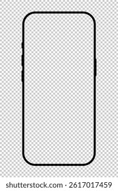 Smartphone frame minimal mockup. Gadget simple symbol. Device flat front view. Sign for website design, ui, mobile app. Blank smart phone screen template. Mobile phone black icon.