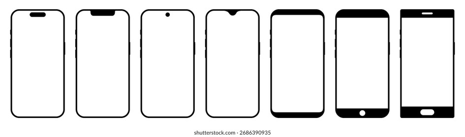 Smartphone frame mockup set with different frames, modern mobile screen template for UI UX web app design