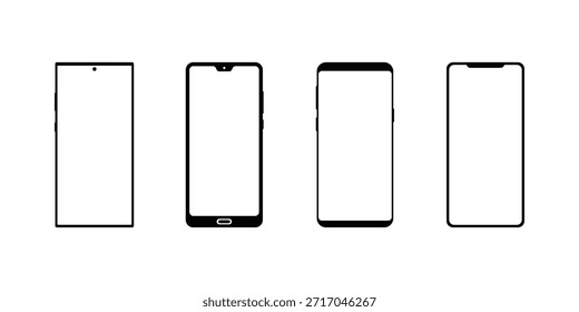 Smartphone quadro mockup vetor conjunto com diferentes estilos de entalhe e designs de painel, incluindo tela móvel moderna. eps 10