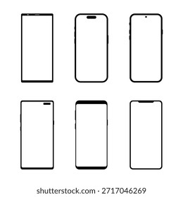 Smartphone quadro mockup vetor conjunto com diferentes estilos de entalhe e designs de painel, incluindo tela móvel moderna. eps 10