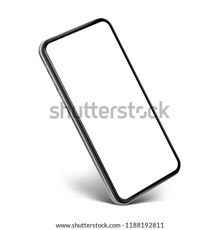 Smartphone frameless blank screen perspective view standing on the corner - isolated on white background vector eps 10