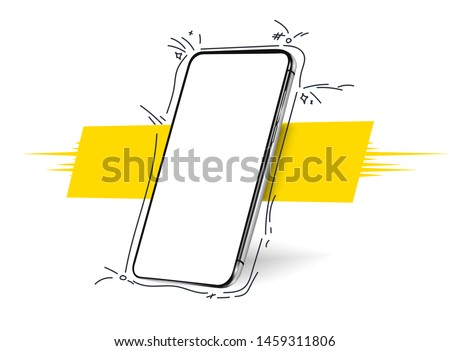 Smartphone frameless blank screen, rotated position. 3d isometric illustration cell phone. Smartphone perspective view. Template for infographics, presentation  business card, flyer, brochure, poster