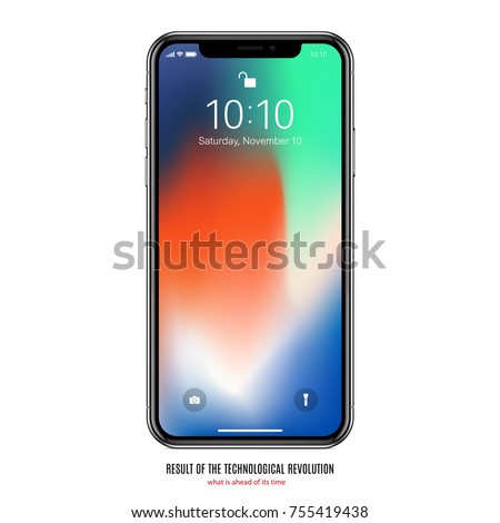 smartphone frameless with colorful touch screen saver isolated on white background. realistic and detailed mobile phone mockup. stock vector illustration