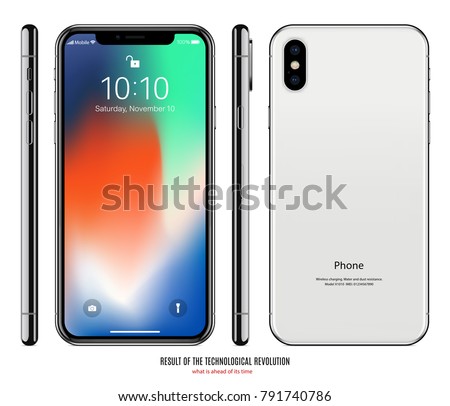 smartphone frameless with colorful touch screen saver, back and side view isolated on white background. realistic and detailed mobile phone mockup. stock vector illustration