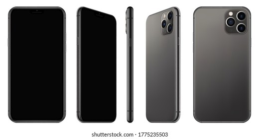 smartphone frameless grey color with black touch screen isolated on white background. realistic and detailed mobile phone mockup. stock vector 3d illustration