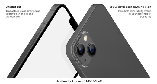 smartphone frameless grey color with blank screen saver front and backside view isolated on white background. mockup of realistic new mobile phone with shadow. vector 3d isometric illustration