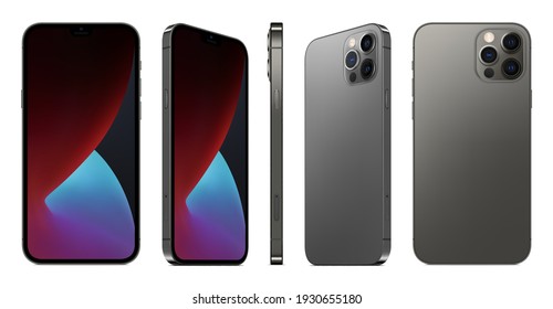 color gris sin marco para smartphone con pantalla de color con vista frontal y trasera aislada en fondo blanco. burla a un nuevo teléfono móvil realista con sombra. ilustración isométrica vectorial 3d