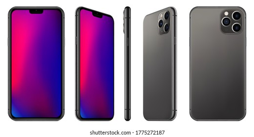 smartphone frameless grey color with colorful touch screen saver isolated on white background. realistic and detailed mobile phone mockup. stock vector 3d illustration