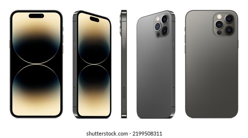 smartphone frameless grey color with colorful screen saver front and backside view isolated on white background. mockup of realistic new mobile phone with shadow. vector 3d isometric illustration