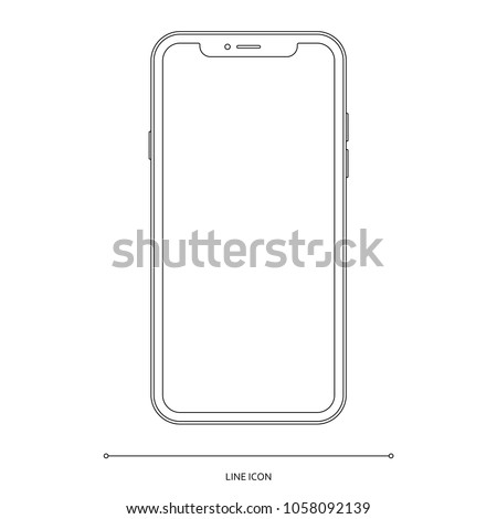 smartphone frameless icon in outline design isolated on white background. mobile phone mockup in thin line style. stock vector illustration