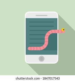 Icono del gusano del fraude de Smartphone. Ilustración plana del icono vectorial del gusano del smartphone para el diseño web