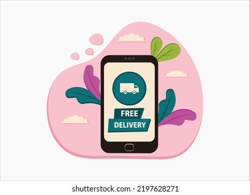 smartphone con entrega gratuita en pantalla vector ilustración Premium Vector