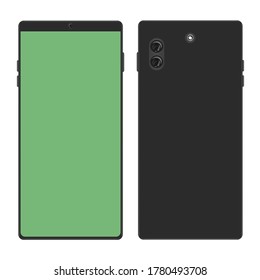 Smartphone with front and back or rear side view. Mobile phone with flat and solid color vector illustration.