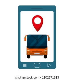 smartphone with front bus and location symbol