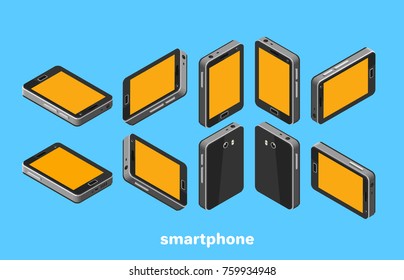 smartphone front and rear view, icon in isometric style on a blue background