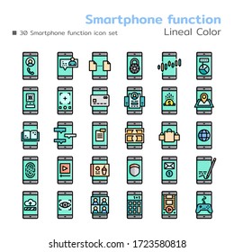 Smartphone function icon set. Lineal Color style. Vector illustration.