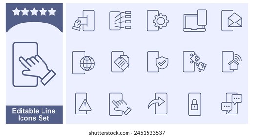 Función del teléfono inteligente, conjunto del icono del teléfono móvil. Plantilla de símbolos de Elementos de App móviles para Ilustración vectorial de logotipos de colección de gráficos y Diseños web