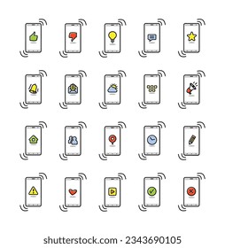 Smartphone function, mobile phone thin line icons. Vector illustration.