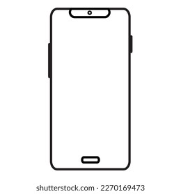 Imagen de la línea del vector de dispositivo de gadget Smartphone en plantilla de ilustración de iconos de fondo blanco. Símbolo de signo de iconos celulares de auriculares.